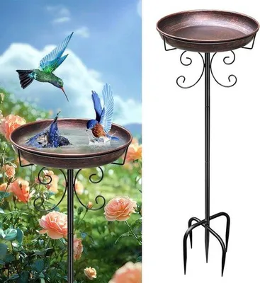 Produktbild von Vogel-Badestand - Outdoor Bad Wasser - Gartendekoration Vögel - Verstellbare Höhe - 89 cm - Antik Braun
