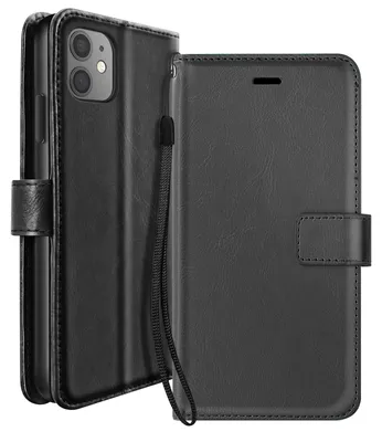 Produktbild von Mayaxess, Klapphülle für iPhone 11 Geldbörse mit Handschlaufe & Standfunktion, Schwarz
