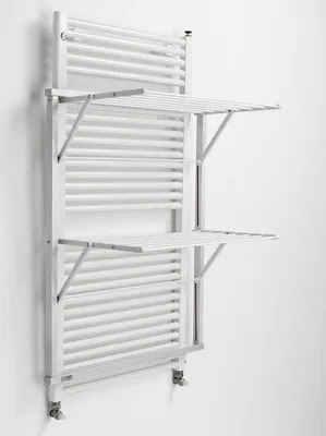 Image de Radiateur pliable avec séchoir à linge, 10 m, blanc, bois