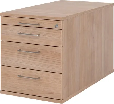 Zdjęcie produktu dla Kontener na kółkach 80 cm, 3 szuflady, zamek, uchwyt pałąkowy, orzech