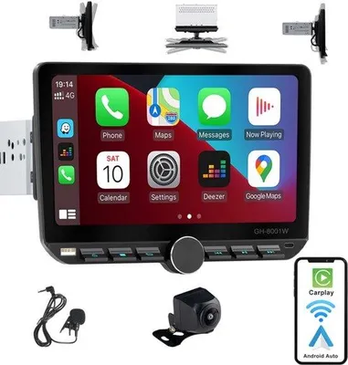 Productafbeelding van Autoradio 1 Din Draaibaar Scherm - 10,1 Inch Full HD - Bluetooth USB Achteruitrijcamera - AM/FM RDS Radio - Touchscreen Multimedia