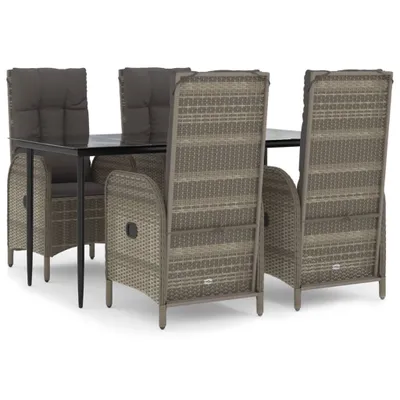 Produktbild von vidaXL 5-tlg. Garten-Essgruppe mit Kissen Schwarz und Grau Poly Rattan