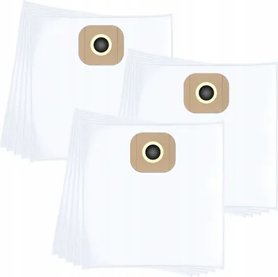 A stack of white vacuum cleaner bags with brown and black circular openings.