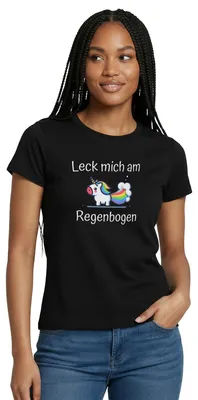 Produktbild von Spreadshirt Leck Mich Am Regenbogen Humor Frauen T-Shirt, M, Schwarz