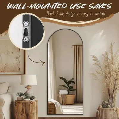 Zdjęcie produktu dla Lustro stojące, wymiary 161 x 52 cm - rama aluminiowa - szkło HD - idealne do sypialni i salonu