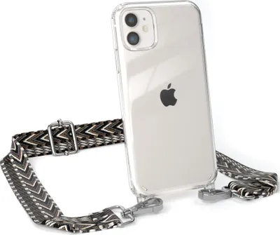 Produktbild von EAZY CASE Handykette - Verstellbarer Trageriemen kompatibel mit Apple iPhone 11, Handykordel mit transparenter Silikon-Hülle, Band in Grau