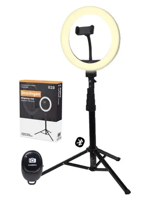 Productafbeelding van R2B Ringlamp met Statief 10 Inch – Tot 186 cm Hoog – 30 Lichtstanden