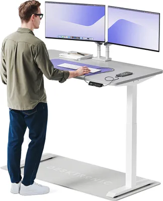 Produktbild von Desktronic HomeOne Elektrisch höhenverstellbarer Schreibtisch 140x70cm Weiß/Grau mit Memory-Funktion, Anti-Kollisions Technologie, USB-A und USB-C-Ladeanschlüssen