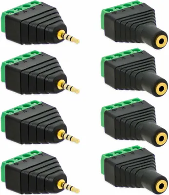 Produktbild von Klinken Stecker + Buchsen 2,5mm Adapter > Terminalblock 4 Pin Schraub Klemme Set[4x Stecker + 4x Buchse]