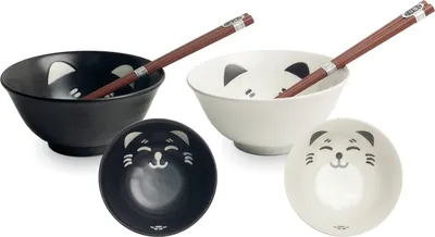 Produktbild von Porzellan Bowl-Set „Kawaii Cat“ – 2 Schalen mit Stäbchen  Japan