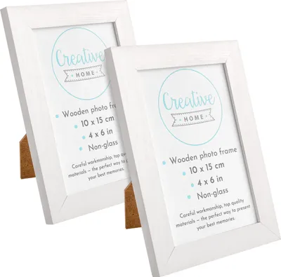 Obrázek produktu pro Creative Home Sada 2 Bílých Fotorámečků 10x15 cm | Nelakovaný Fotorámeček z Borovicového Dřeva | se Zadní Stranou pro Postavení a Zavěšení | Portrétní Rámeček | Dárek | Balení 2 Ks