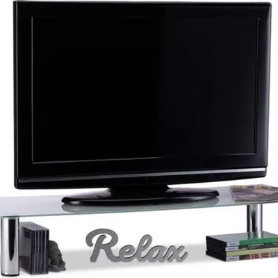 Produktbild von TV-Tisch Glas, verchromte Tischbeine aus Metall, Abmessungen: ca. 17 x 100 x 35 cm, TV-Tisch, Weiss/Silber