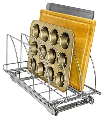 Immagine prodotto di Organizzatore estraibile per cassetti da cucina, cromato, 25 x 53 cm, ideale per taglieri e teglie da forno