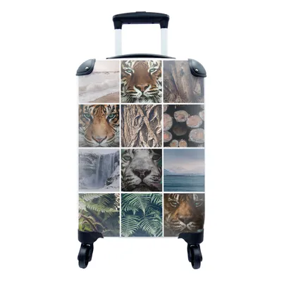 Produktbild von MuchoWow® Koffer Handgepäck Trolley Rollkoffer Kleine Reisekoffer mit 4 Rollen - Tiger - Collage - Pflanzen - Natur - Cabin Size < 55x40x23 cm & 55x40x20 cm - Fotokoffer - Kabinenkoffer - Boardgepäck - Reise-Box - Reisekoffer - Reisegepäck - Koffer mit Bild - Trolley für Kinder
