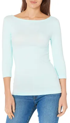 Immagine prodotto di A. T-shirt da donna Essentials con scollo a barca, maniche a 3/4, vestibilità aderente