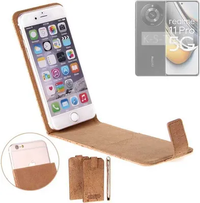 Produktbild von K-S-Trade Handyhülle kompatibel mit Realme 11 Pro Kork Hülle Flipstyle Case Schutzhülle Kork Case Hülle Flip cover Klapphülle Klapp, braun 1x