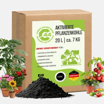 Produktbild von Pflanzenkohle für Garten & Hochbeet - 20L | EBC-e Körnung 0-8mm | Biochar Bodenverbesserer für Terra Preta, Tomaten, Rosen | C44-Zittau