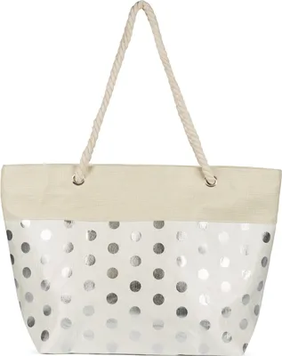 Produktbild von styleBREAKER Damen XXL Große Strandtasche mit Metallic Punkte Muster und Reißverschluss, Schultertasche, Shopper 02012342