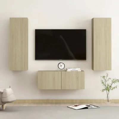 Produktbild von The Living Store 3-tlg. TV-Schrank-Set Sonoma-Eiche Holzwerkstoff