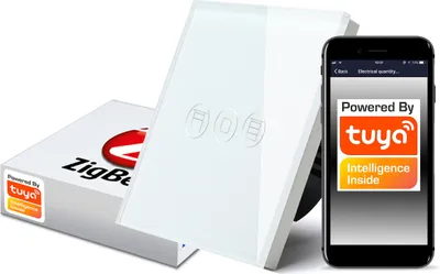 Zdjęcie produktu dla Włącznik Rolet Dotykowy Szklany Tuya Zigbee Biały