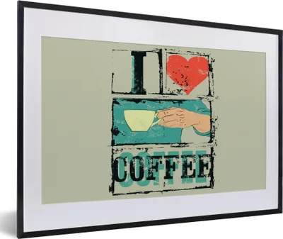 Produktbild von MuchoWow® MuchoWow® Gerahmtes Poster Kaffee - Zitate - Vintage - Sprichwörter - Ich liebe Kaffee 60x40 cm - Poster mit zchwarzem Bilderrahmen - Schlafzimmer - Plakat in Rahmen - Drucken