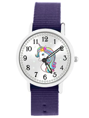 Produktbild von Brecjon Armbanduhr Mädchen Einhorn Lernuhr 5ATM Armband violett Geschenk 902