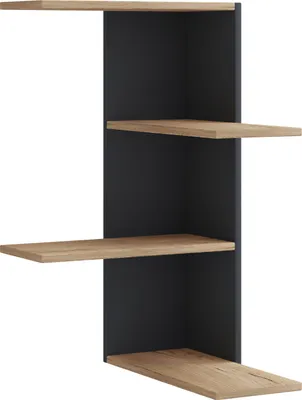 Productafbeelding van Balos wandkast wandmontage 4 planken zwart, eik decor.