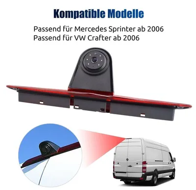Produktbild von Rückfahrkamera Bremsleuchte für Sprinter W906 W907 W910 und VW Crafter Nachtsicht Weitwinkel 170 Grad IP68 wasserdicht Distanzlinien 8m Kabel 12V