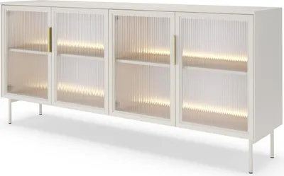 Image de FURNLUX Buffet Lumi Beige Et Or 181cm / Couleur principale : Beige / Dimensions : 181 x 83 x 39 cm