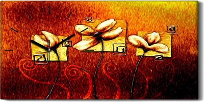 Produktbild von Küchenuhr Bürouhr Leinwand Uhr Geräuschlos 60x30 Gemälde Abstrakte Blumen Kunst - schwarze Hände