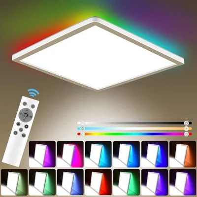 Image de Plafonnier LED carré à intensité variable avec télécommande - 3200 lm - Chambre à coucher - 3000 K-6000 K - 13 couleurs RVB - étanche IP54 - pour la chambre à coucher, la salle de bains et la cuisine