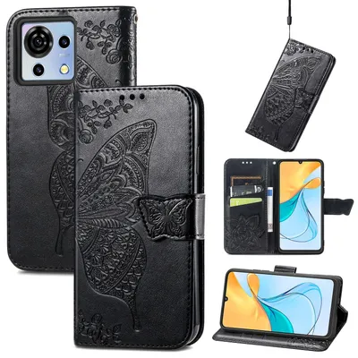 Immagine prodotto di Per ZTE Blade V50 Vita Portafoglio in Pelle finta Custodia per telefono cellulare Design a farfalla Custodia protettiva Cover Cases Nero