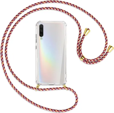 Produktbild von Handykette Backcover-Schutzhülle mit Band (Metall goldfarben) für Xiaomi Mi A3 / Mi CC9e - weinrot/gelb/grau