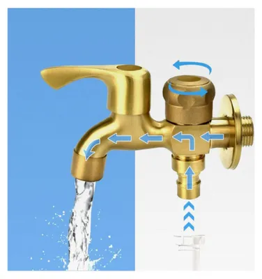 Produktbild von Doppel-Auslaufhahn 1/2 Zoll Garten Wasserhahn mit 2 Anschlüssen aus Messing für Waschmaschine und Außenbereich