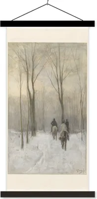 Produktbild von MuchoWow® Textilposter Reiter im Schnee im Haagse Bos - Gemälde von Anton Mauve 40x80 cm mit schwarzem Rahmen - Wandemalerei