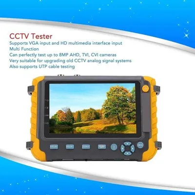 Immagine prodotto di Dispositivo di prova portatile da 5 pollici con fotocamera da 8 MP e  IP per test CCTV - supporta telecamere coassiali AHD, TVI e CVI, test dei cavi UTP, controllo PTZ, ingresso VGA-HDMI (spina UE)