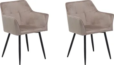 Produktbild von BELIANI Esszimmerstuhl 2er Set Taupe Samtstoff Metallbeine Retro-Stil