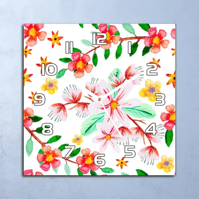 Produktbild von Deko Glasuhr Wanduhr 30x30 Gartenblumen Quarz Küchenuhr Bürouhr
