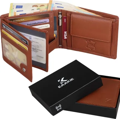 Produktbild von Leder Geldbörse Herren Portemonnaie RFID Querformat Geldbeutel Echtleder (9901) Cognac