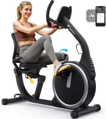 Produktbild von Liege-Heimtrainer für Zuhause, gelenkschonendes Fitnessbike bis 135 kg, Dual-Belt-Antrieb, ergonomischer Sitz mit Rückenlehne