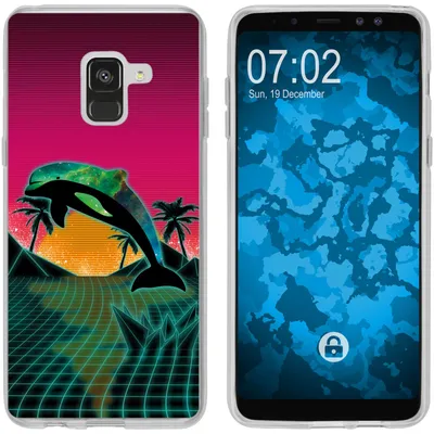 Produktbild von PhoneNatic Case kompatibel mit Samsung Galaxy A8 Plus (2018) Silikon-Hülle Retro Wave Delphin M1