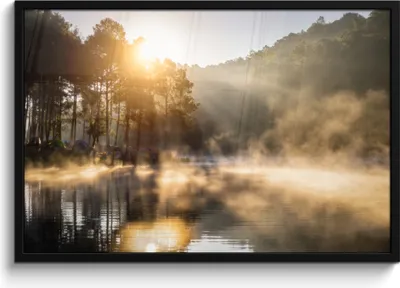 Produktbild von MuchoWow® MuchoWow® Gerahmtes Poster Wald - Wasser - Nebel 90x60 cm - Poster mit zchwarzem Bilderrahmen - Fotorahmen - Foto-Plakat
