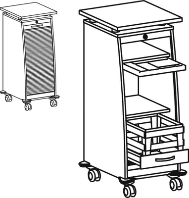 Produktbild von Rollladencaddy, BxTxH 515x600x1155 mm, 2 Böden, Utensilienschub, Hängeregistraturauszug, Schloss, fahrbar, ahorn/silber