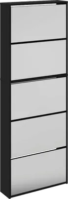 Produktbild von vidaXL Schuhschrank mit Spiegel 5 Fächer Schwarz 63x17x169,5 cm