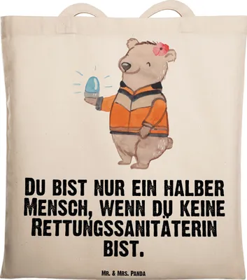 Produktbild von Mr. & Mrs. Panda Jutebeutel Rettungssanitäterin Herz - Transparent - Geschenk, Uni Tasche, Schultasche, Laptoptasche, Tote Bag, Shopping