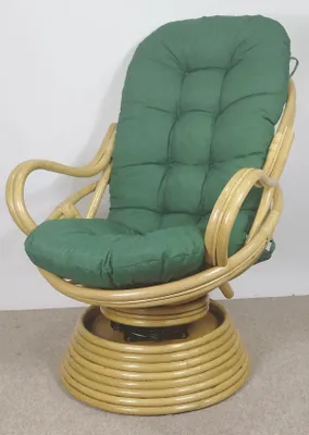 Produktbild von Rattan Drehsessel, Drehwippsessel Linda Fb. honig inkl. hochwertigen Polster dunkelgrün
