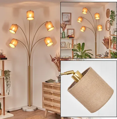 Produktbild von Tubione Stehlampe aus Metall/Leinen in Messing gebürstet/Schwarz/Weiß/Natur