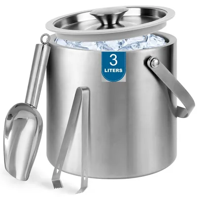 Eiskübel 3L doppelwandig mit Deckel, Edelstahl, rund