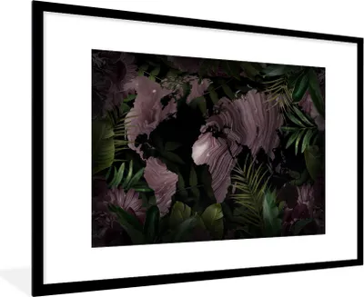Produktbild von MuchoWow® MuchoWow® Gerahmtes Poster Weltkarte - Lila - Blätter 90x60 cm - Poster mit zchwarzem Bilderrahmen - Wanddekoration - Fotos