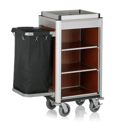 Produktbild von Zimmerservicewagen 1 Wäschesack, Aluminium, MDF dunkle Holzoptik 95 x 54 x 116 cm braun